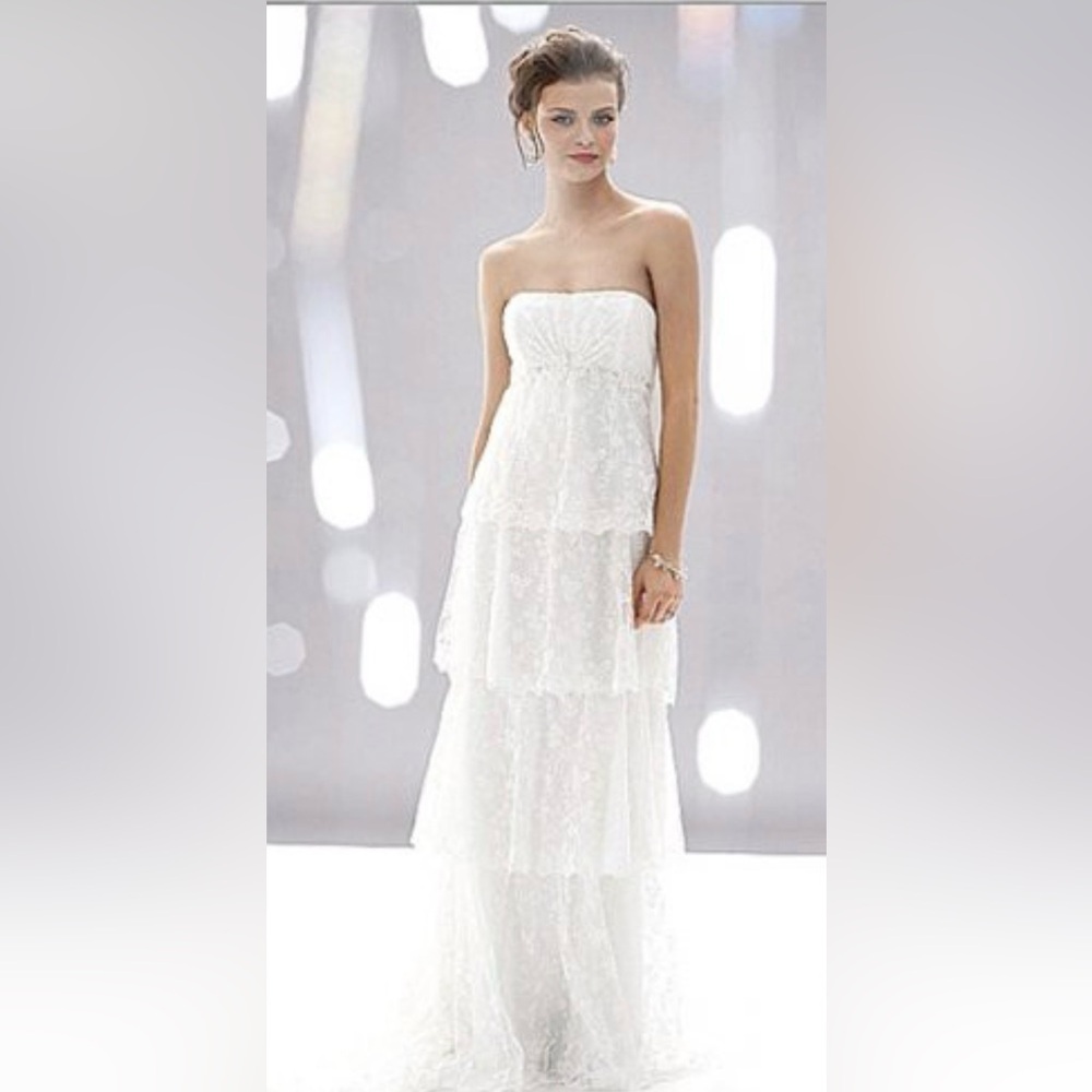 WTOO BRIDES by WATTERS $1100 Strapless Lace Dress  Stella‎ Tiered Train NEW 8